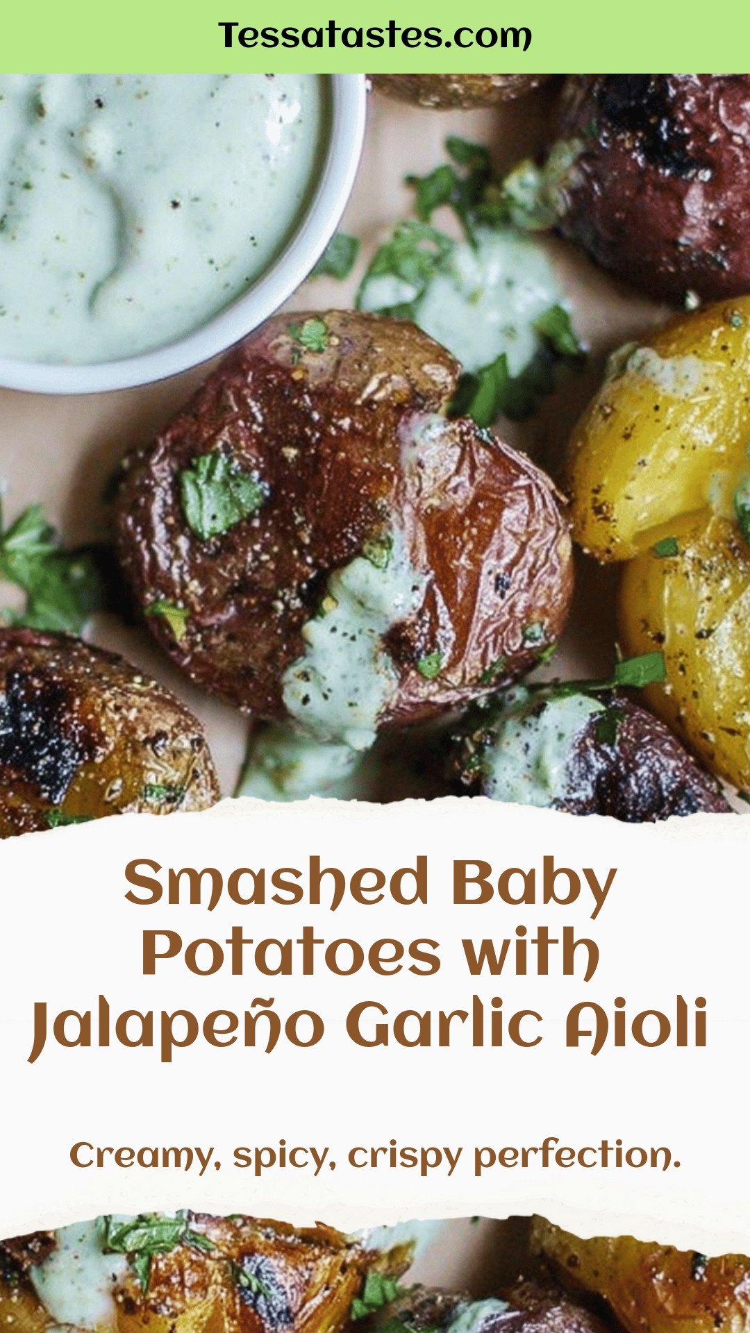 Smashed Baby Potatoes with Jalapeño Garlic Aioli