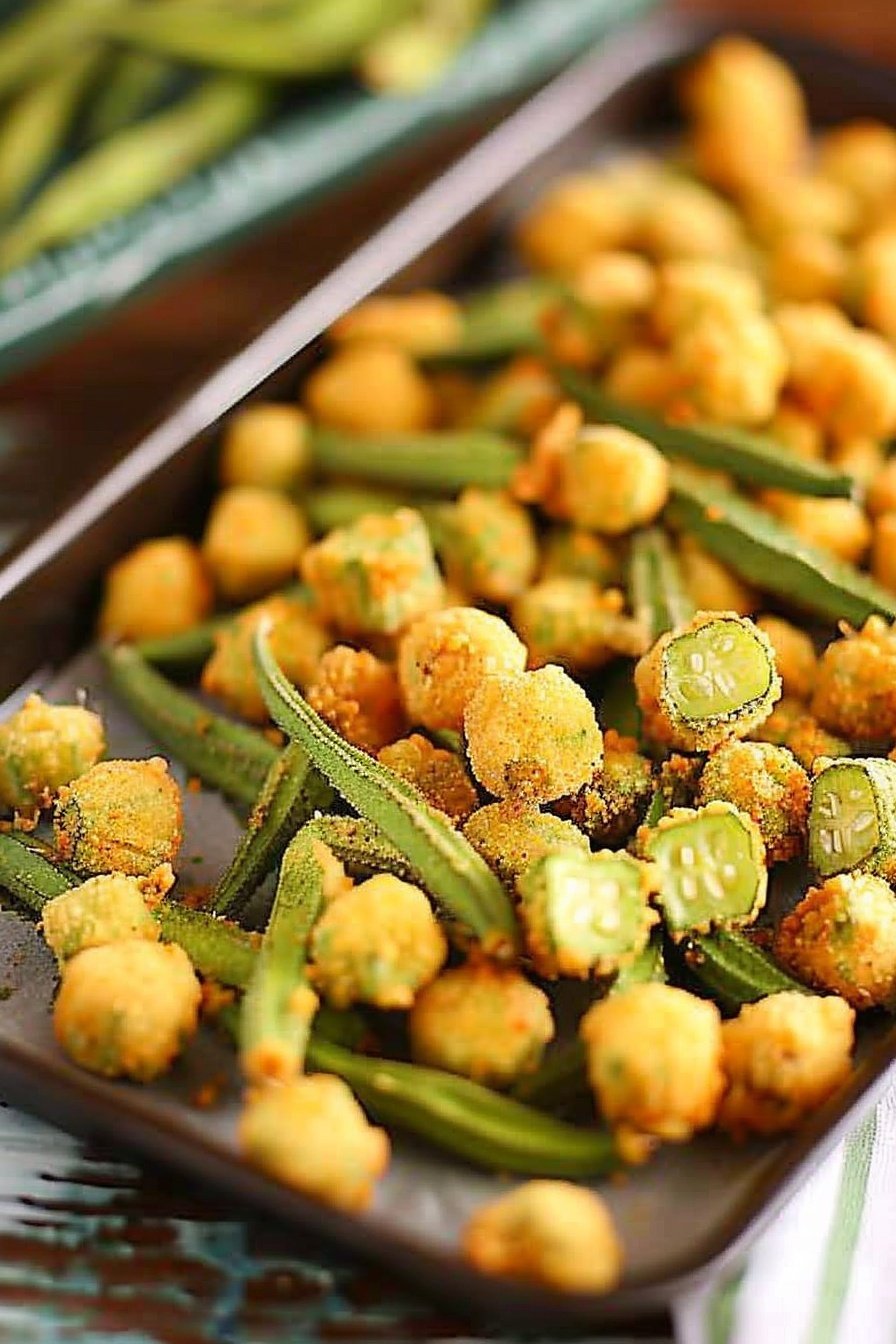 Golden Crunchy Pan-Fried Okra: A crispy, savory delight.