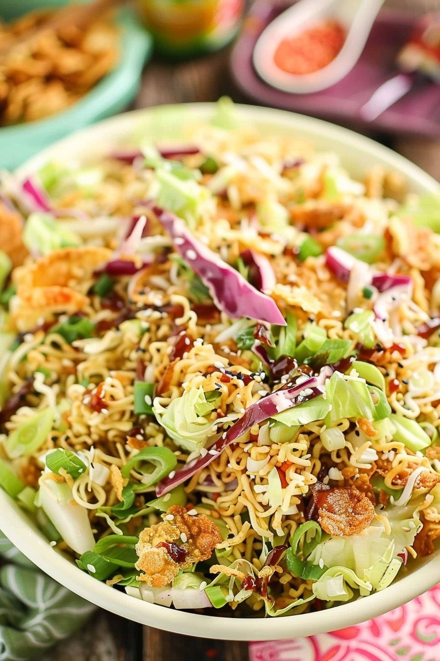 Crunchy Ramen Salad: A symphony of savory crunch.