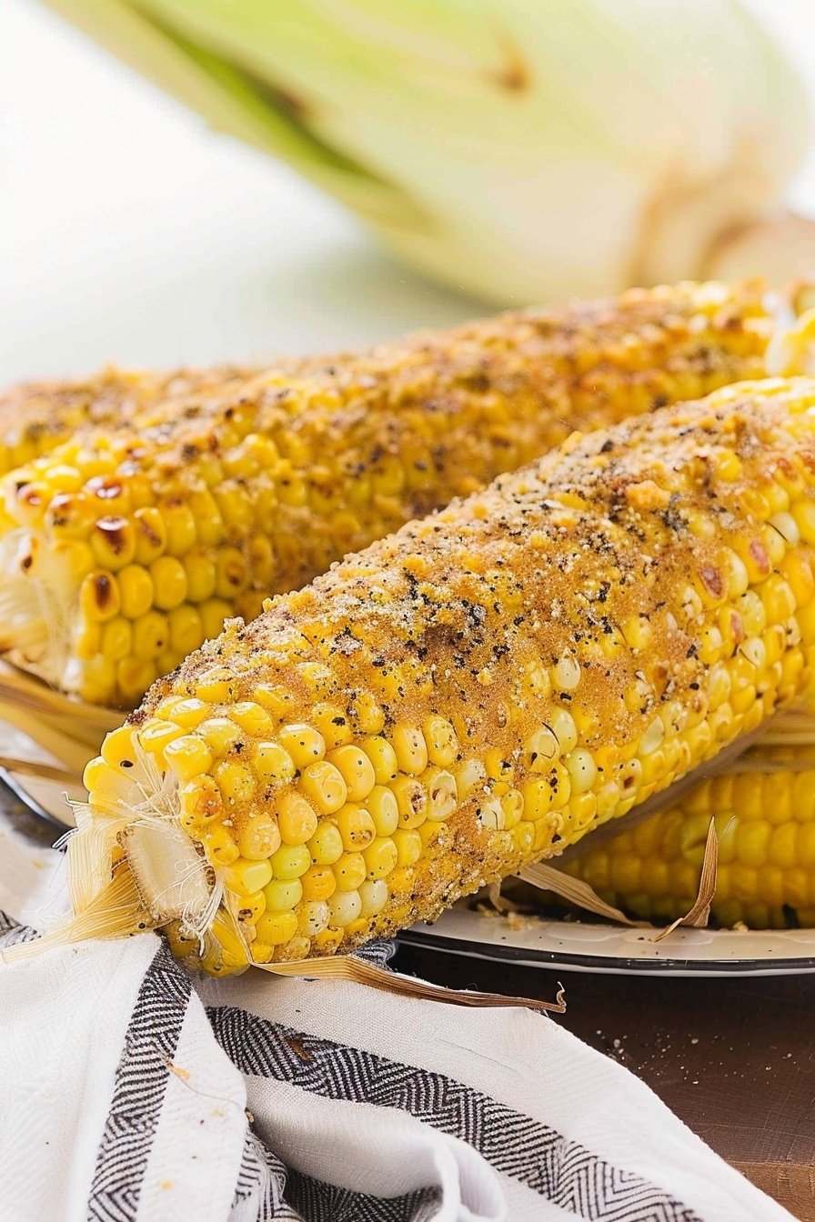 Sizzling Grilled Corn: Charred, buttery, smoky bliss.