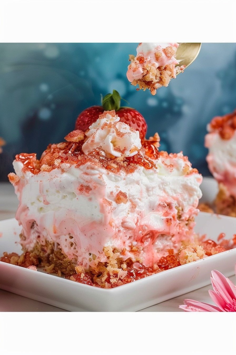 Strawberry Crunch Poke Cake