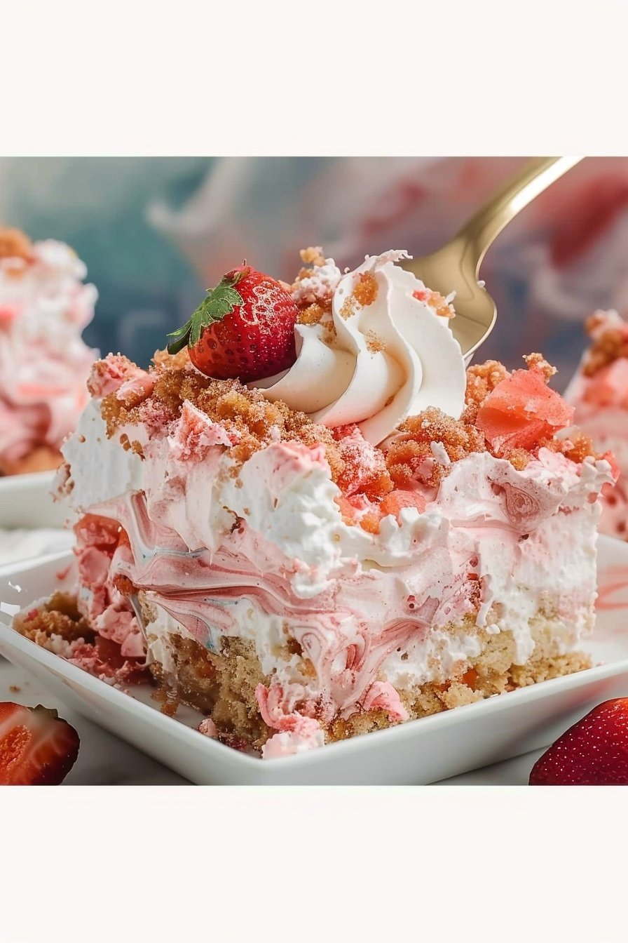 Strawberry Crunch Poke Cake