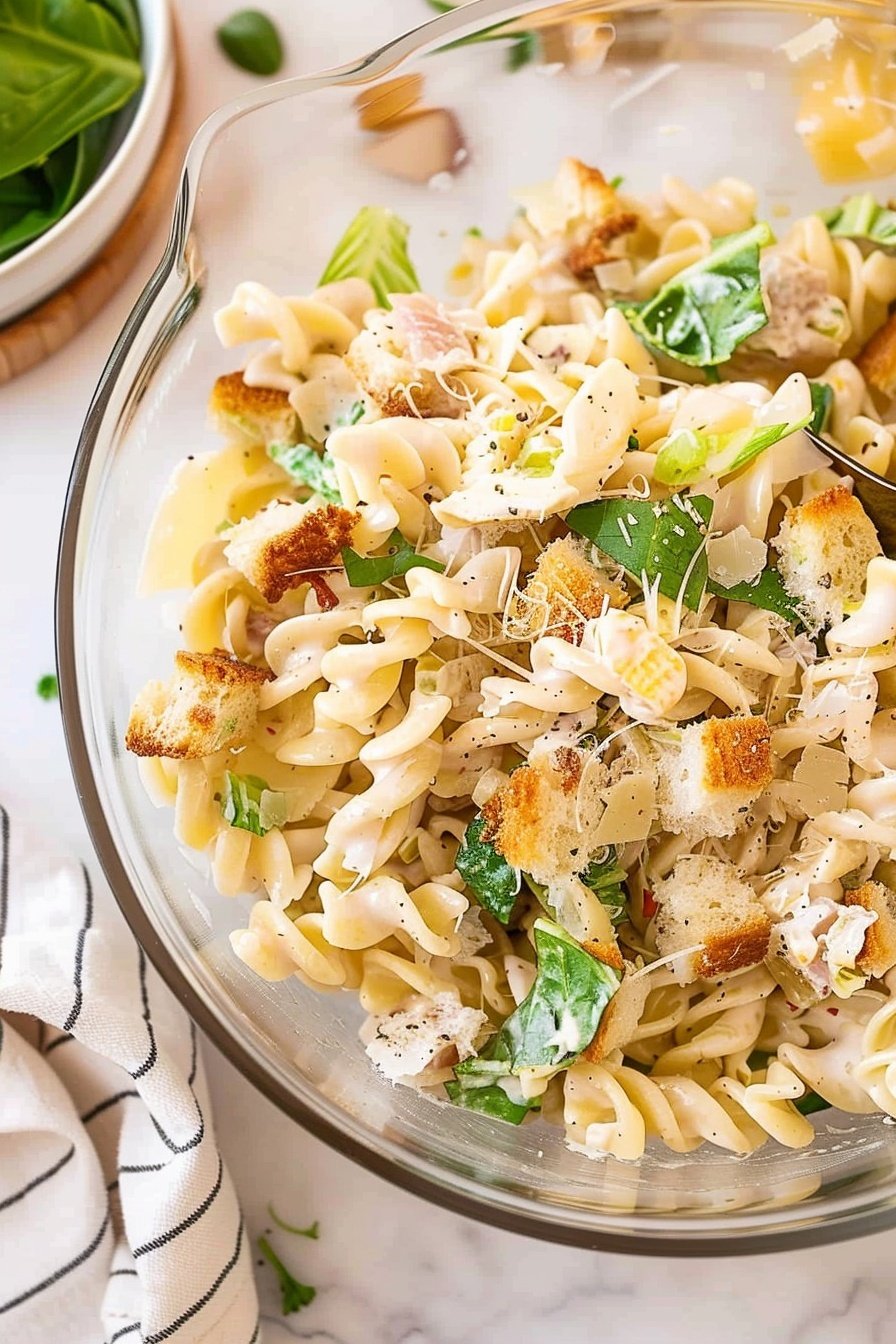 Creamy Caesar Noodle Bowl: Creamy, garlicky, cheesy perfection.