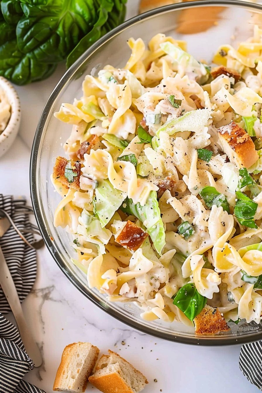 Creamy Caesar Noodle Bowl: Creamy, garlicky, cheesy perfection.