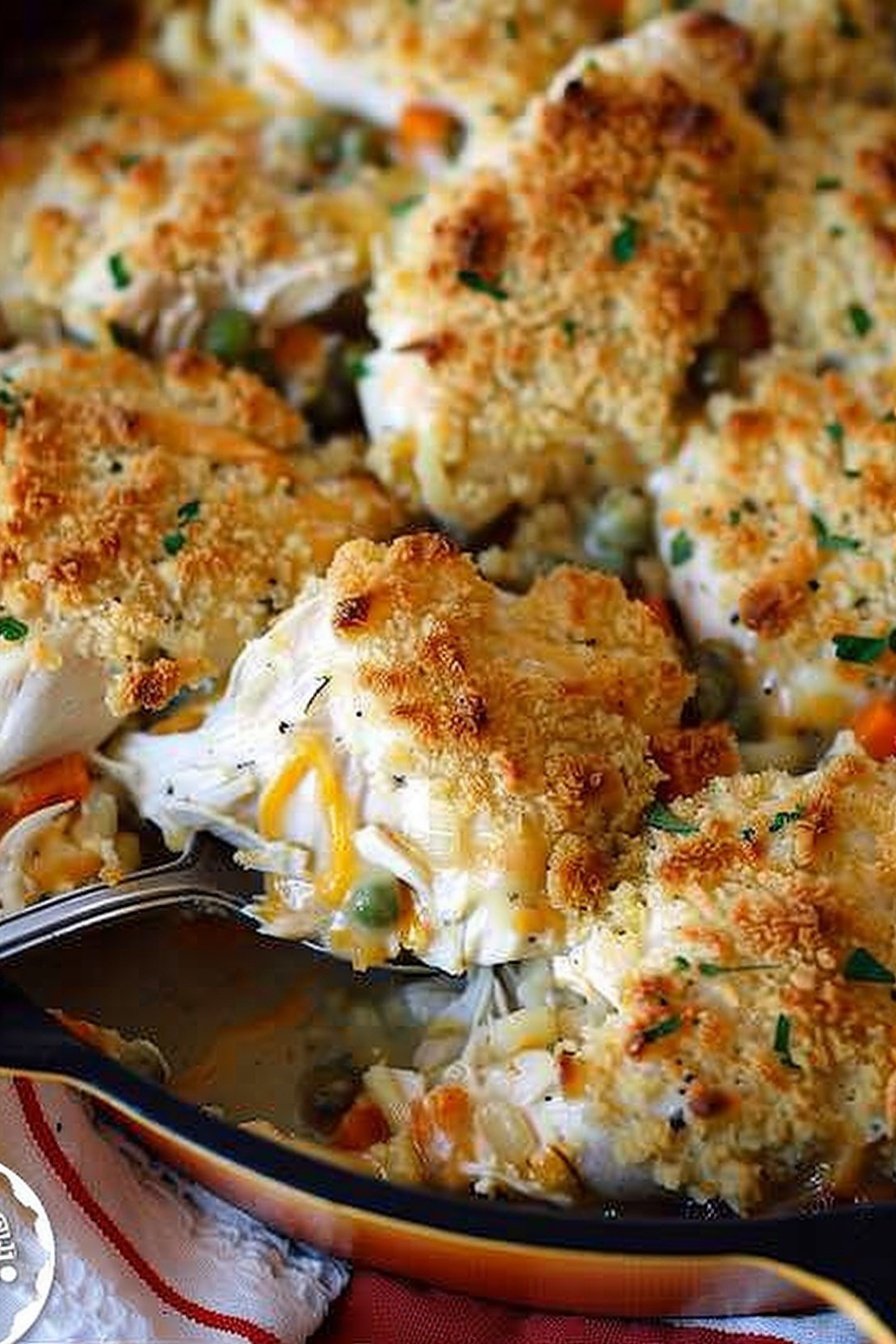Cheddar Crust Chicken Bake: Crispy, cheesy, golden perfection.