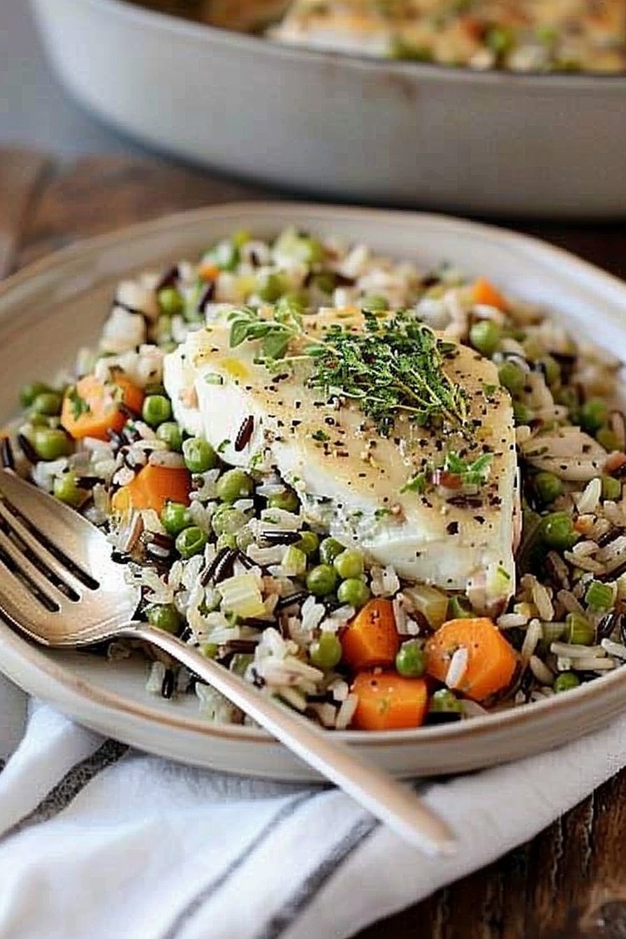 Savory Wild Rice Casserole: Hearty, cheesy, and comforting.