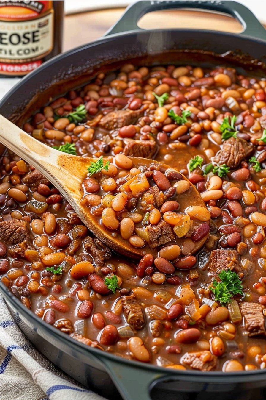Savory Beef Bean Pot: Hearty, slow-cooked perfection.