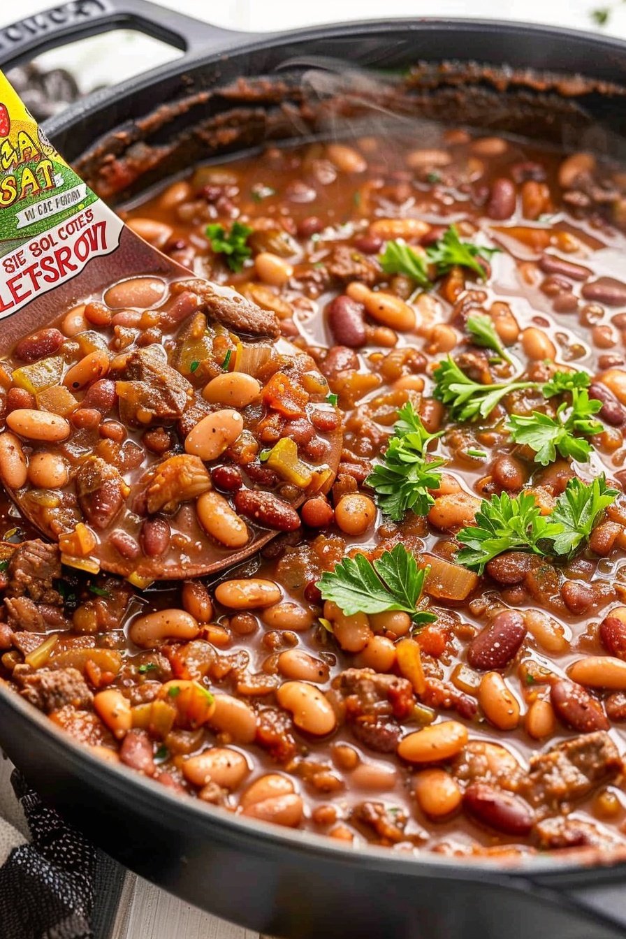 Savory Beef Bean Pot: Hearty, slow-cooked perfection.