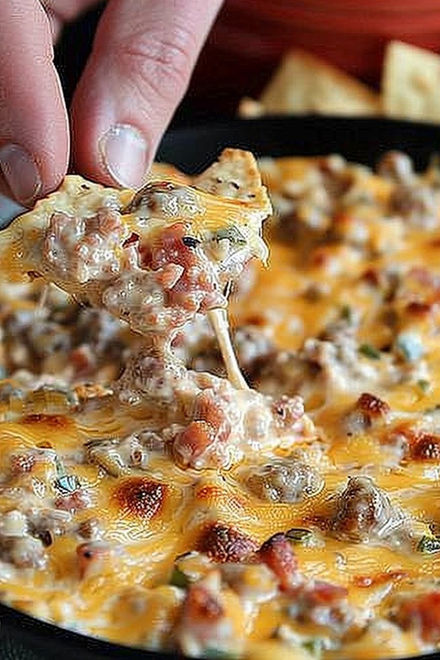 Creamy Sausage Party Dip: Irresistibly cheesy, savory bliss.