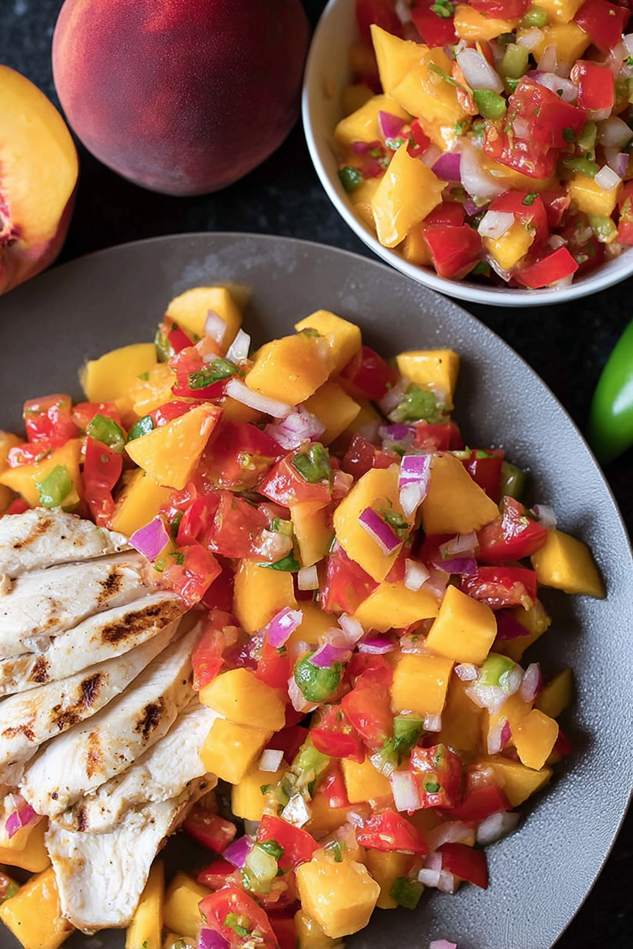 Fresh Peach Salsa with Grilled Chicken