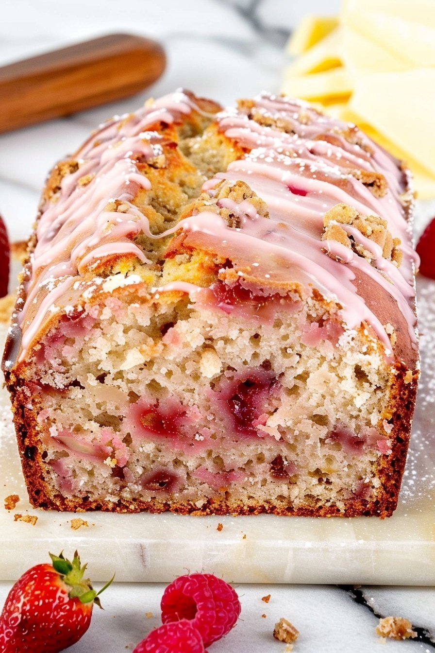 Pink Streusel Quick Bread: Irresistibly sweet, buttery crumbles.