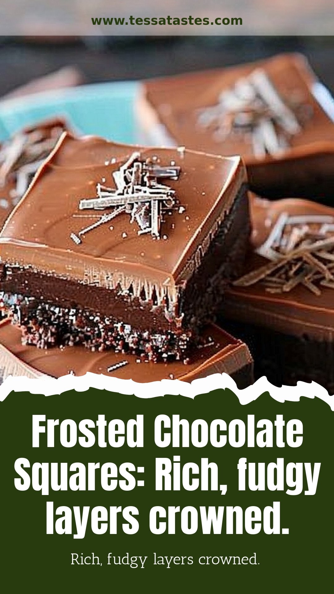 Frosted Chocolate Squares: Rich, fudgy layers crowned.