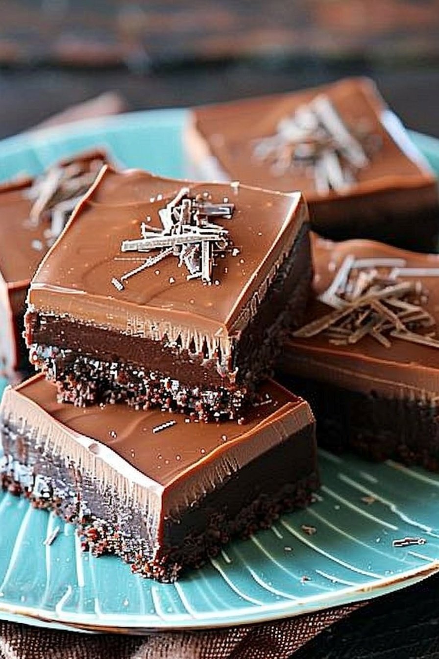 Frosted Chocolate Squares: Rich, fudgy layers crowned.