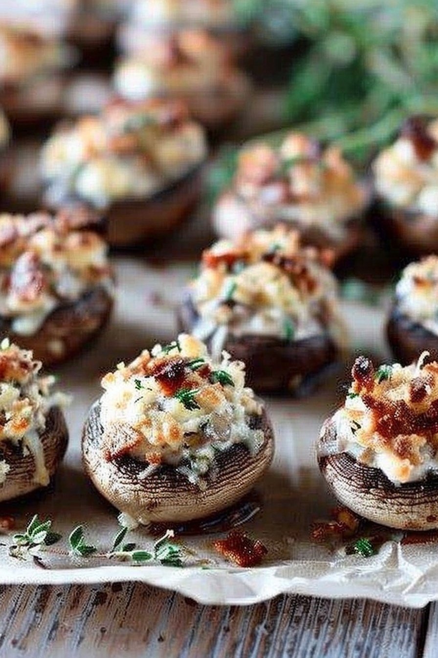 Garlic Cream Stuffed Mushrooms: Savory, creamy, irresistible bites.