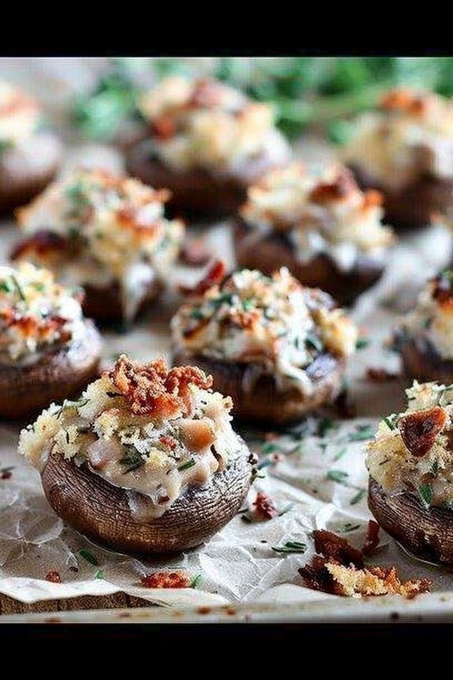 Garlic Cream Stuffed Mushrooms: Savory, creamy, irresistible bites.