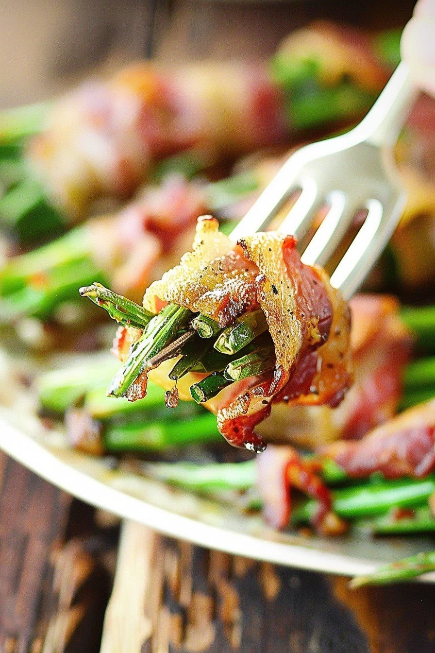 Bacon Enrobed Green Bundles: Savory, smoky, irresistible perfection.