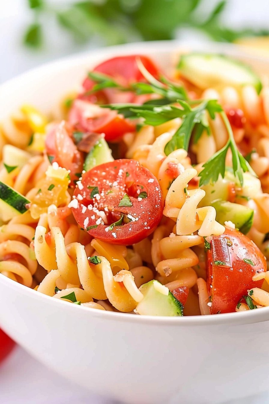 Summer Garden Fusilli: Sun-drenched pasta perfection.