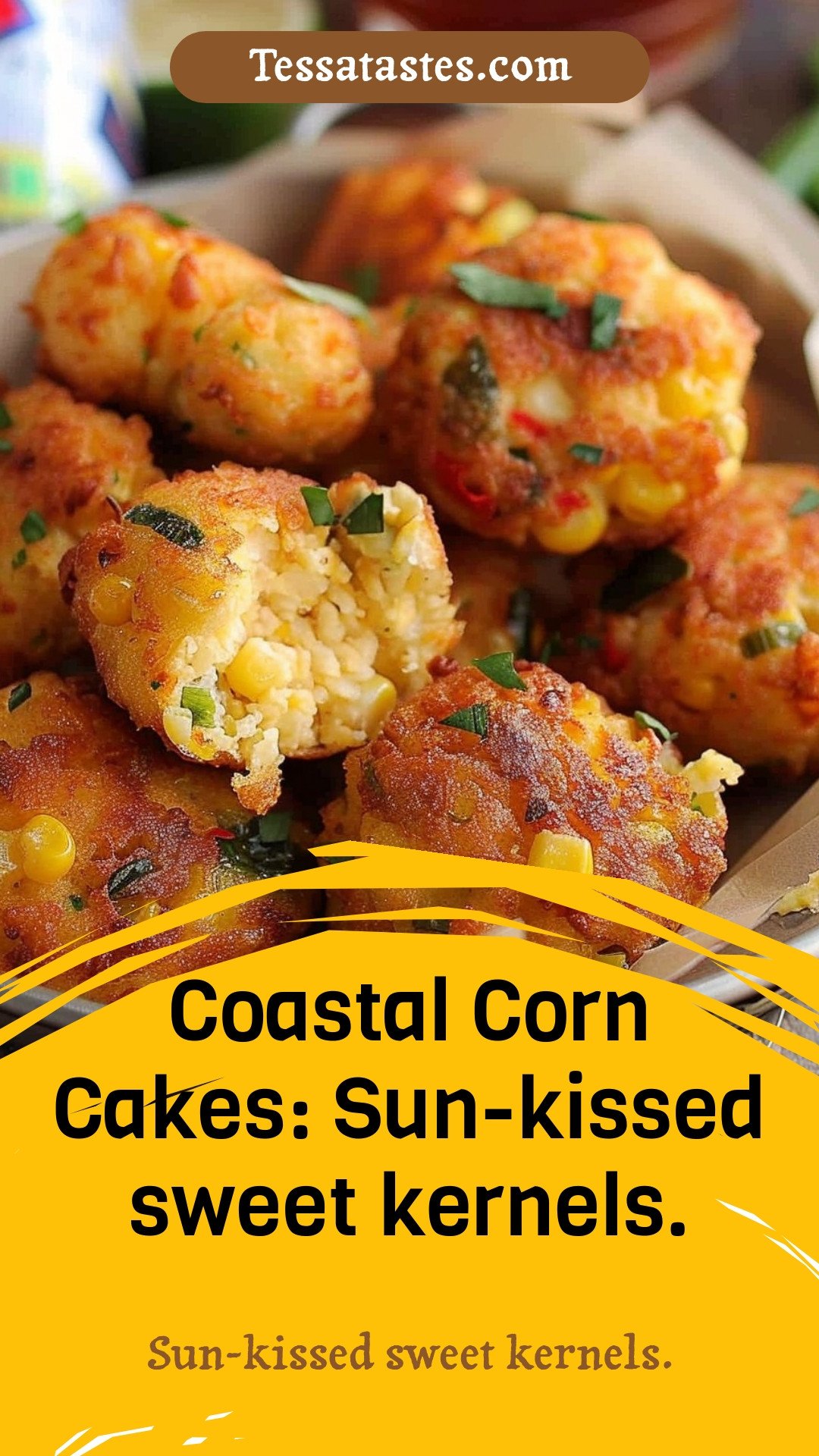 Coastal Corn Cakes: Sun-kissed sweet kernels.