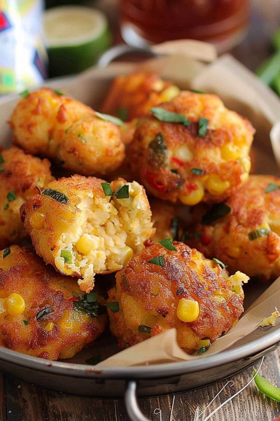 Coastal Corn Cakes: Sun-kissed sweet kernels.
