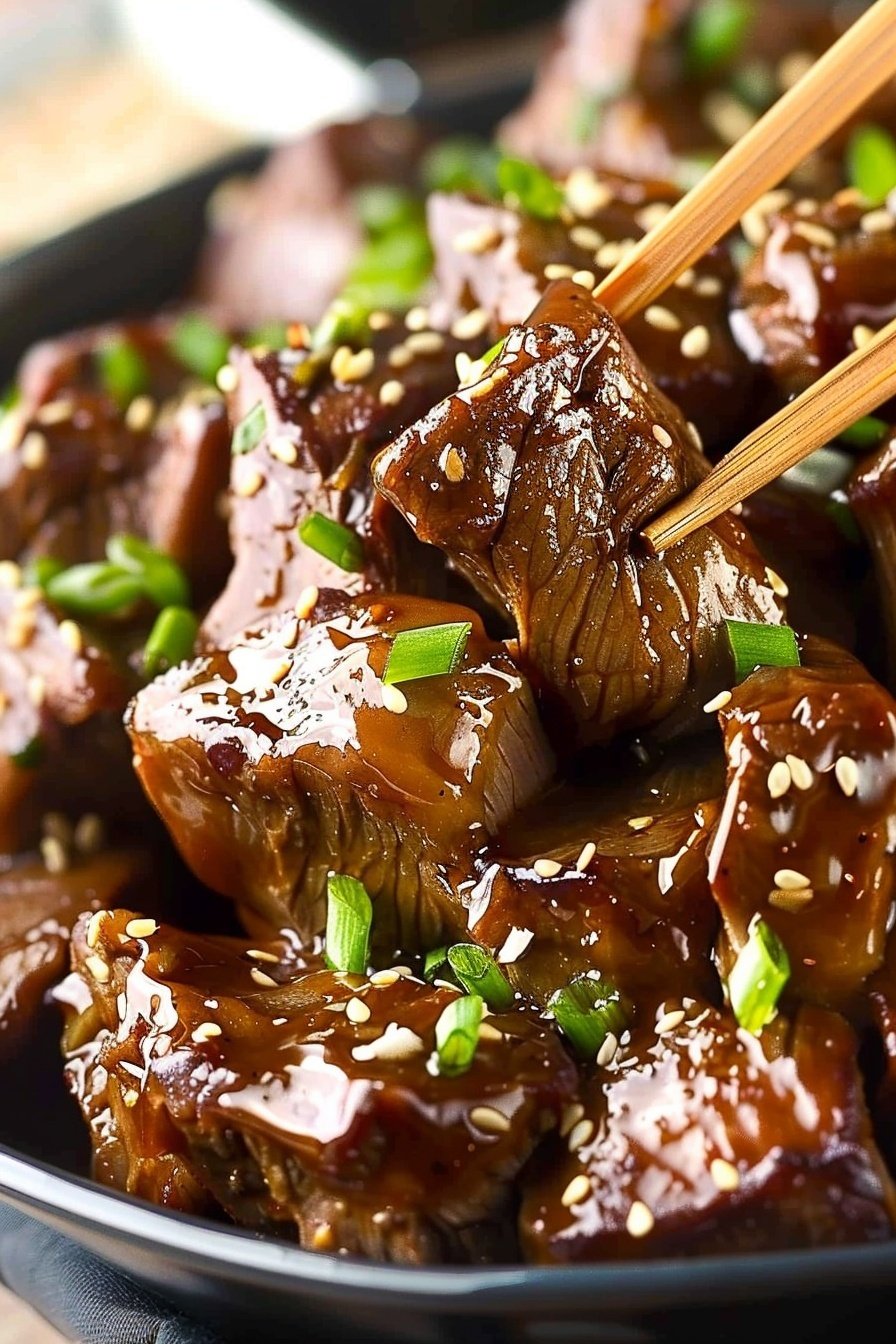 Savory Glazed Beef: Tender, sweet, and sticky.