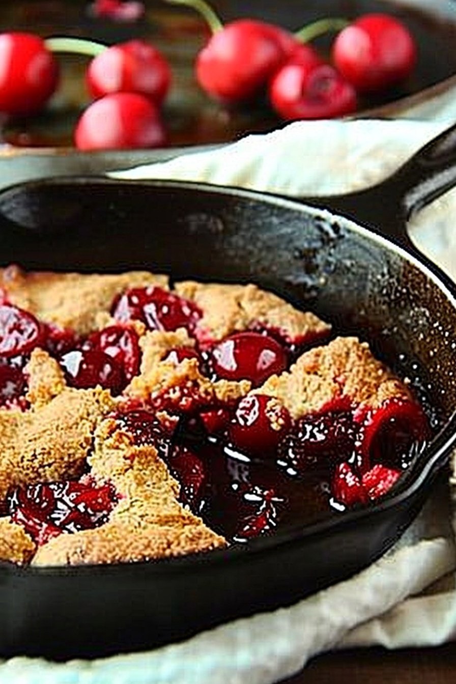 Cast Iron Cherry Dessert: Warm cherry bubbling bliss.