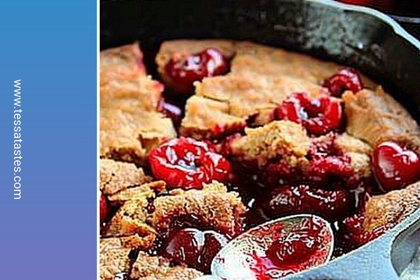 Cast Iron Cherry Dessert: Warm cherry bubbling bliss.: Warm cherry bubbling bliss.