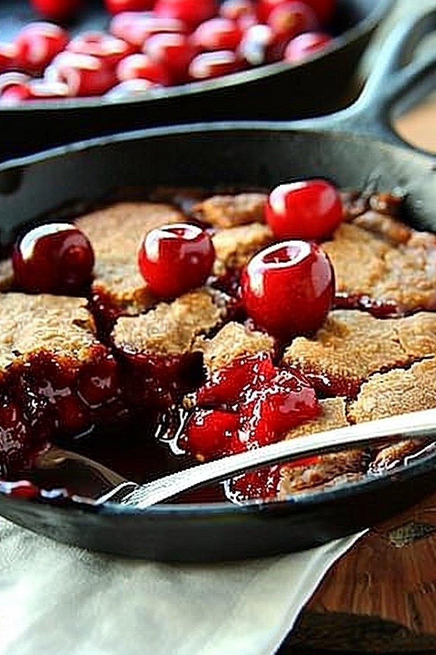 Cast Iron Cherry Dessert: Warm cherry bubbling bliss.