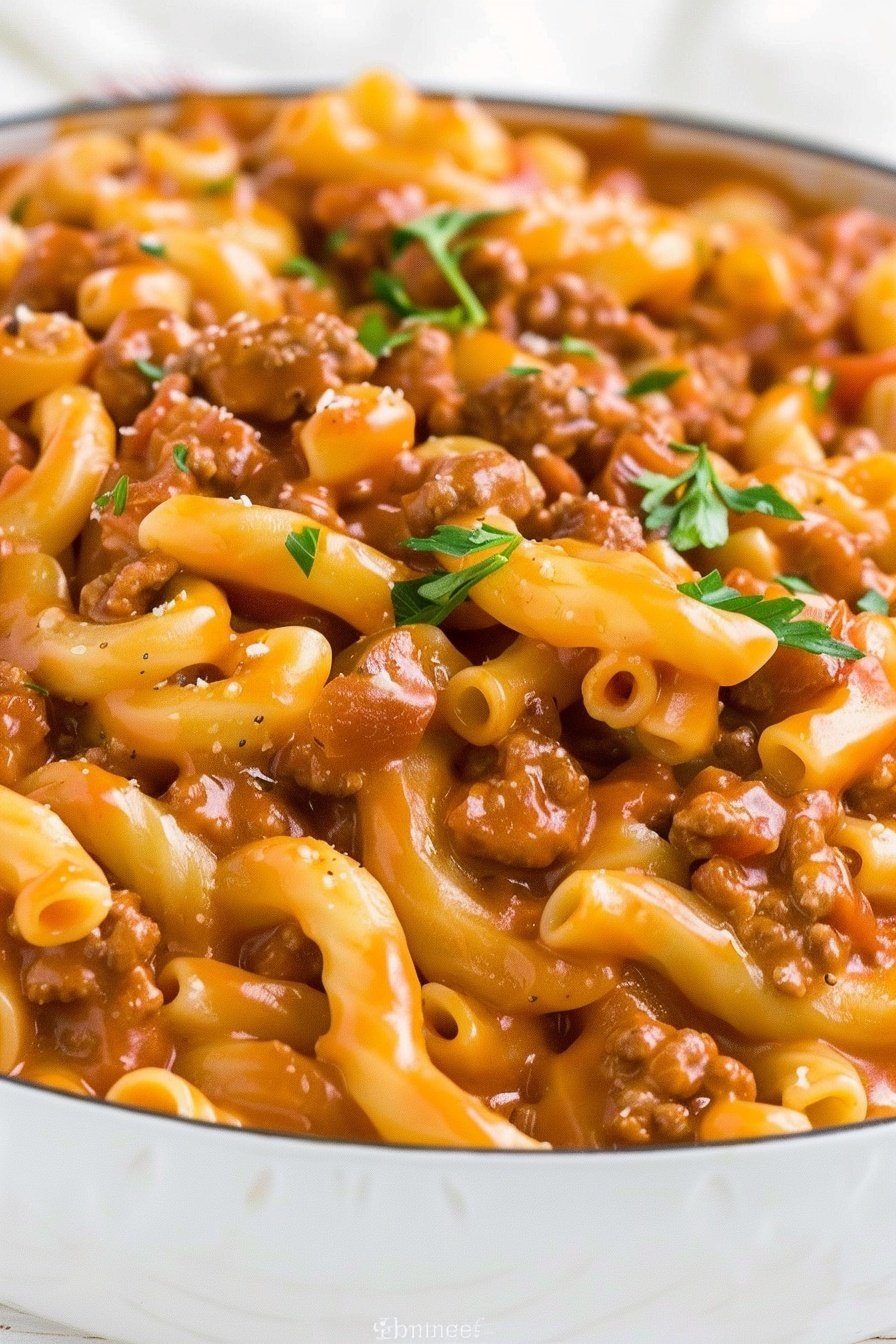 Skillet Cheeseburger Pasta: Cheesy, beefy, irresistible comfort.