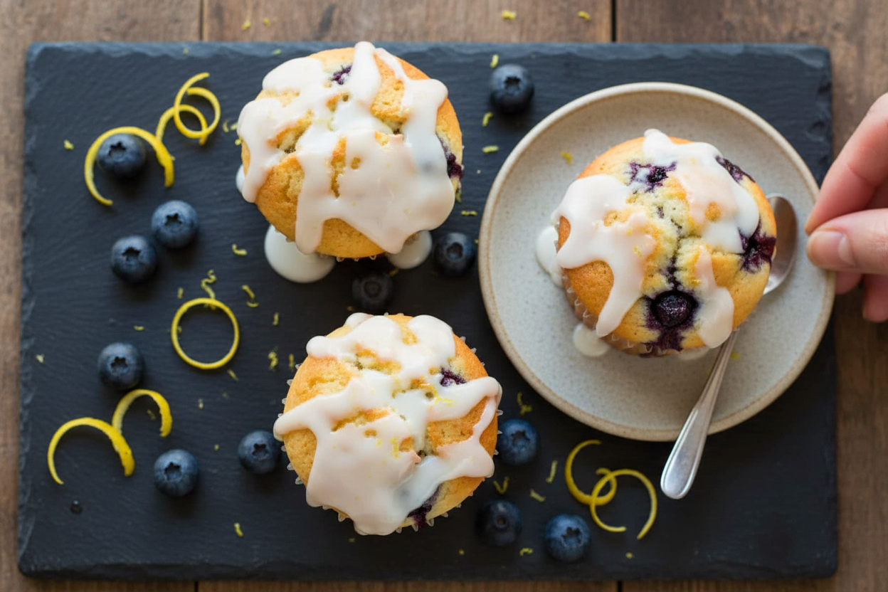 Blueberry Muffins with Lemon Glaze Recipe Video