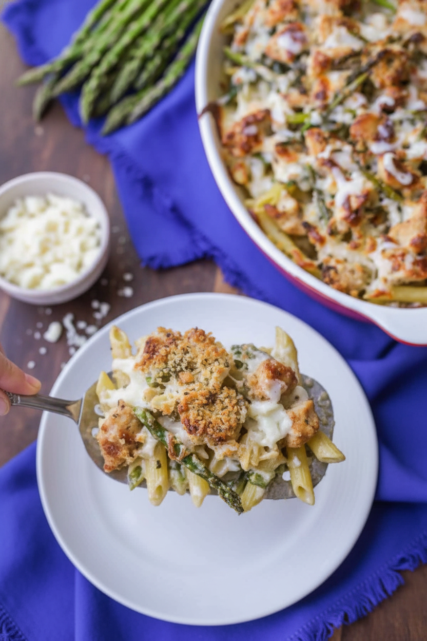 Creamy Chicken Asparagus Pasta Bake