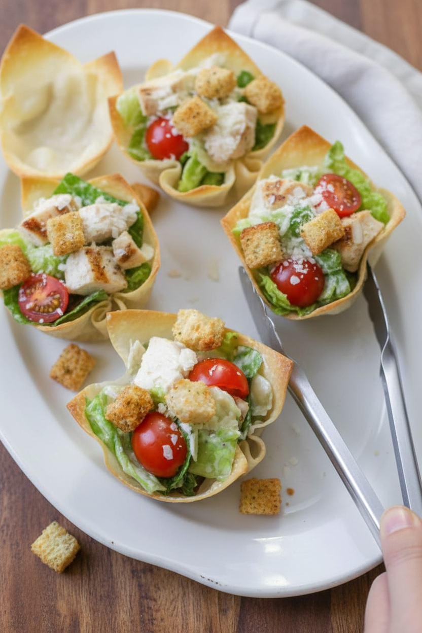 Crisp Caesar Salad in Bite Sized Cups