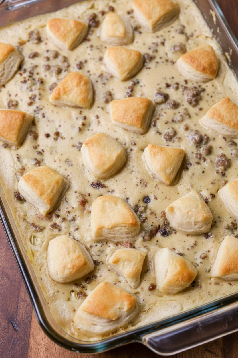 Easy Biscuits and Gravy Breakfast Casserole