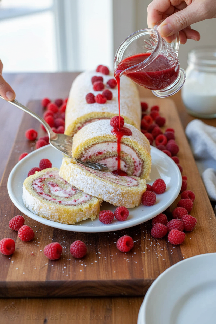 Raspberry Swiss Roll Cake Recipe with Video