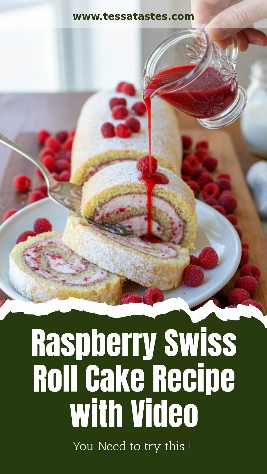 Raspberry Swiss Roll Cake Recipe with Video
