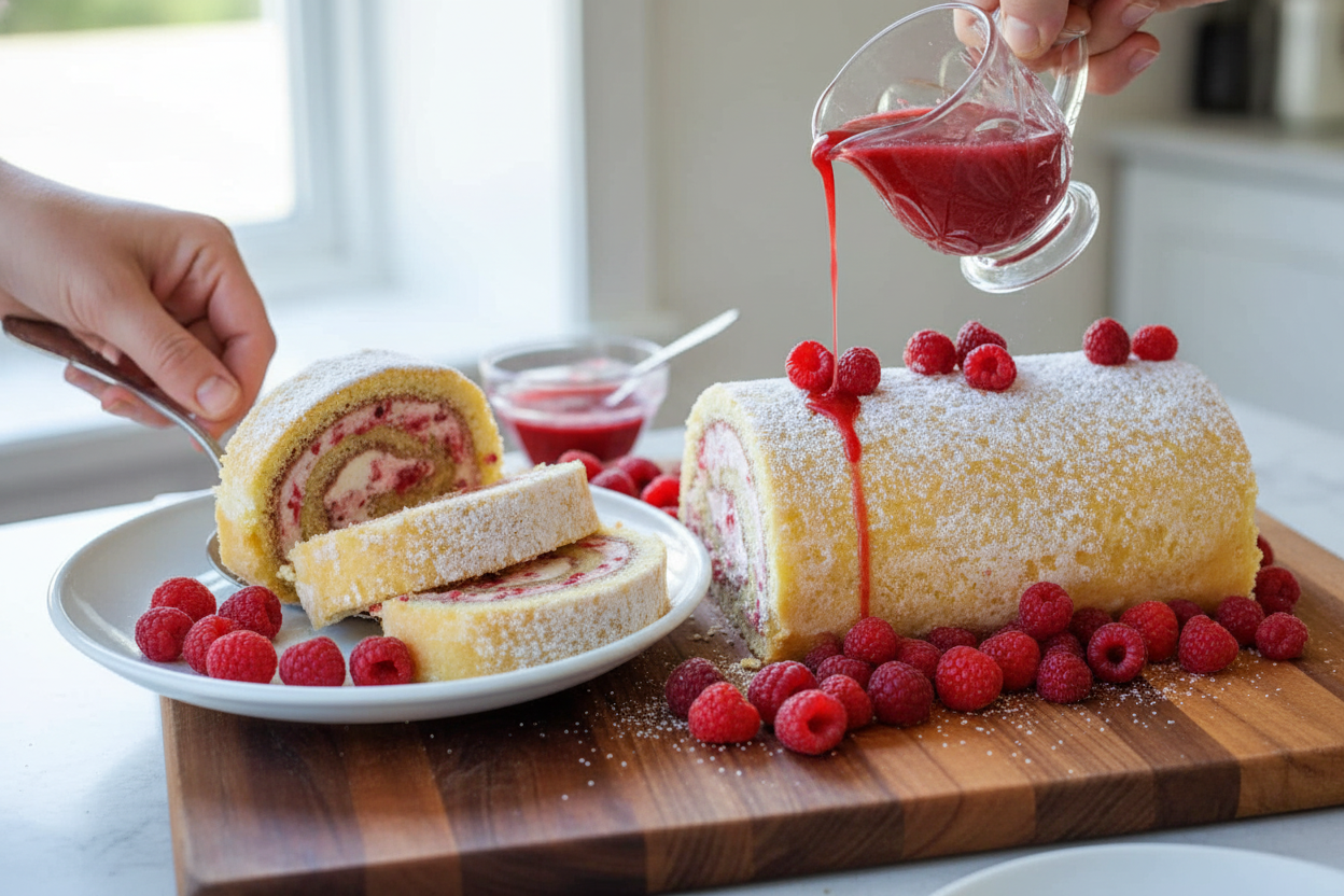 Raspberry Swiss Roll Cake Recipe with Video