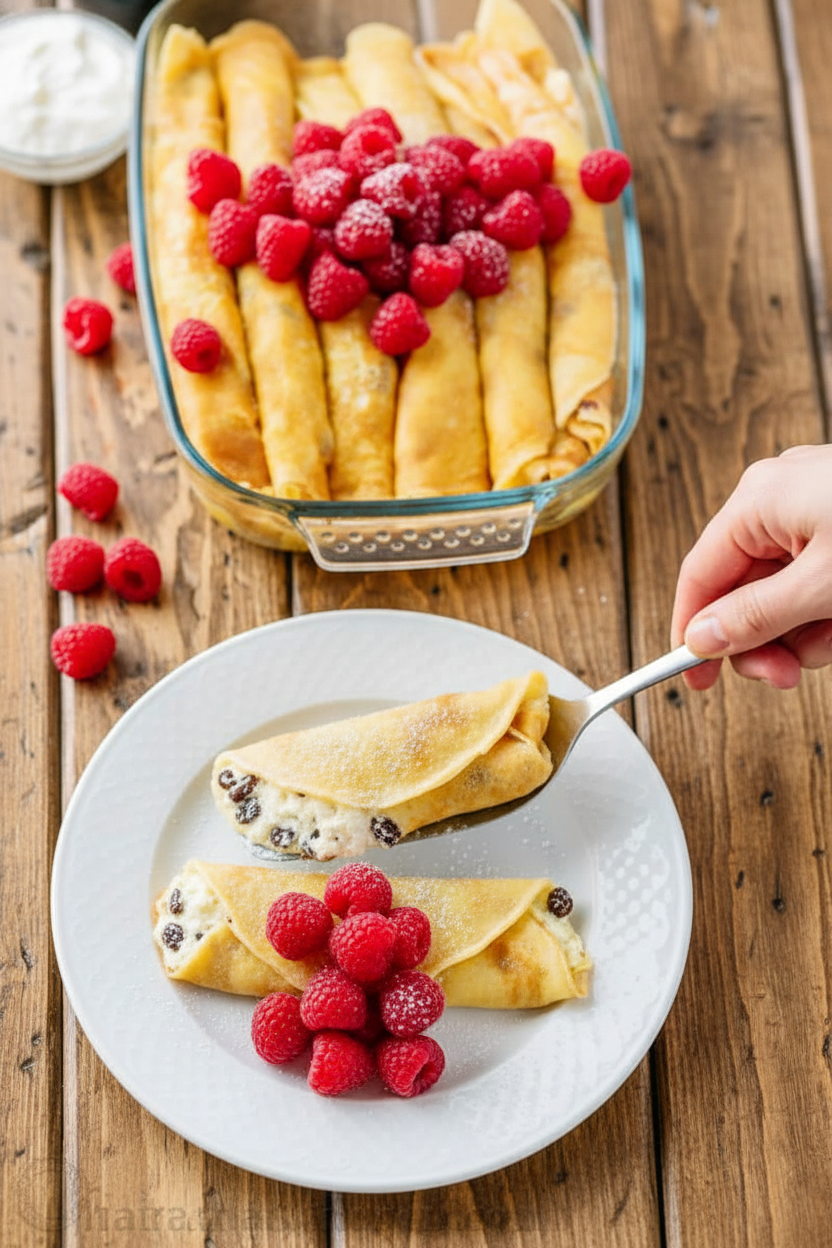 Russian Cheese and Raisin Crepes Nalesniki Recipe
