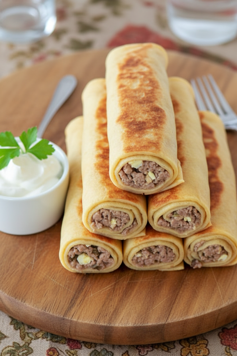 Savory Meat and Mushroom Crepes Recipe