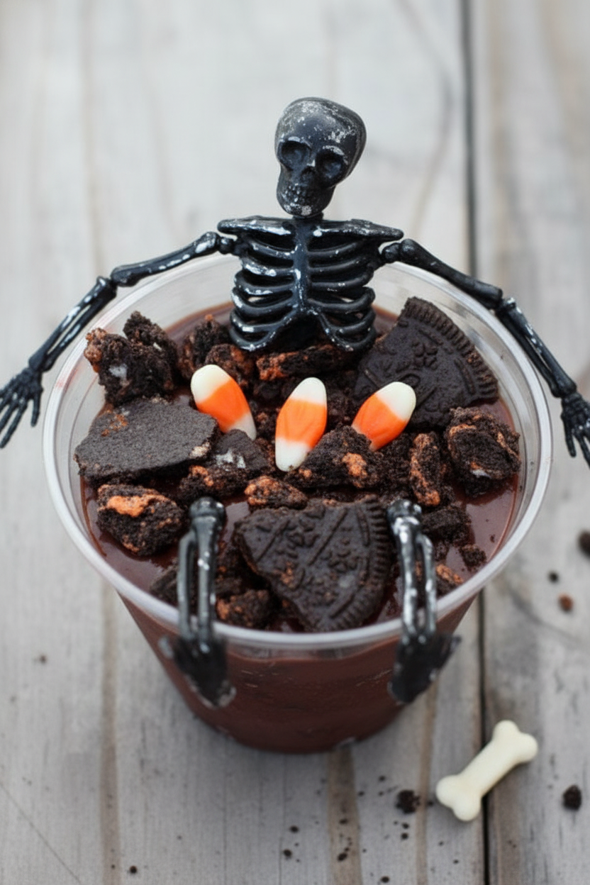 Spooky Skeleton Pudding Cup Dessert