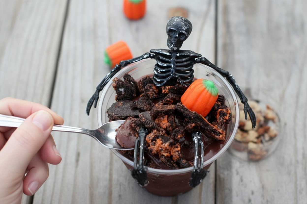 Spooky Skeleton Pudding Cup Dessert