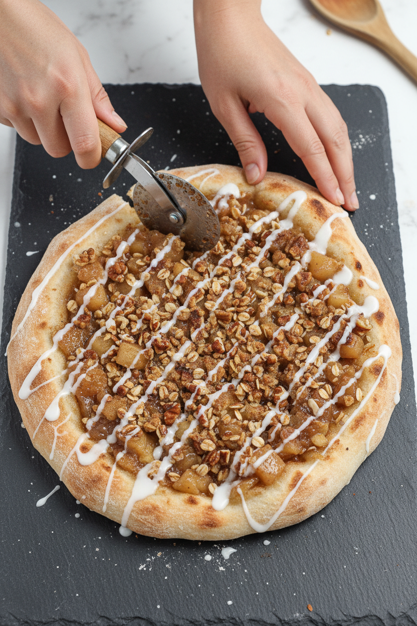 Apple Crisp Dessert Pizza with Sourdough Pizza Crust