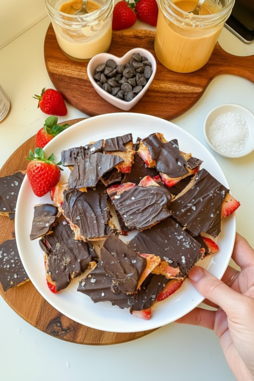 Chocolate Peanut Butter Strawberry Bark