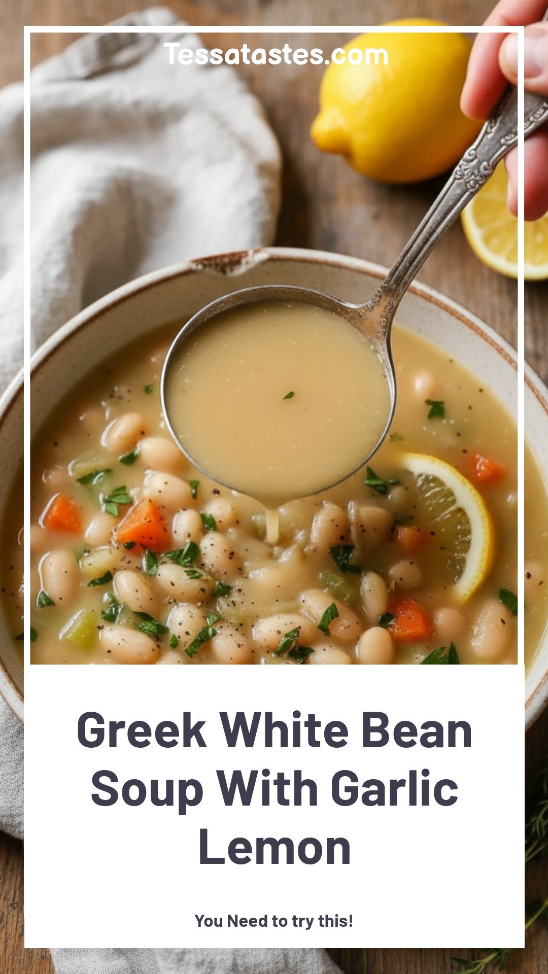 Greek White Bean Soup With Garlic & Lemon