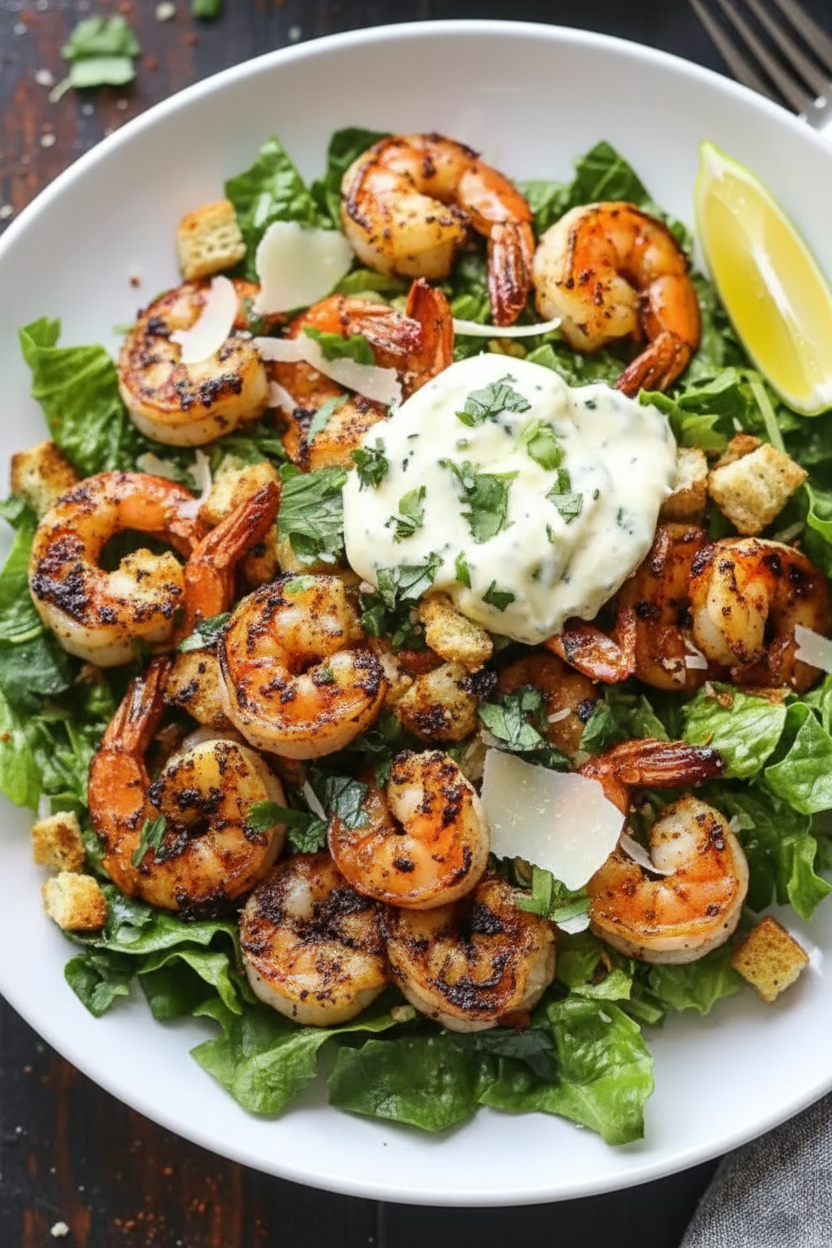 Hot Honey Blackened Shrimp Caesar Salad