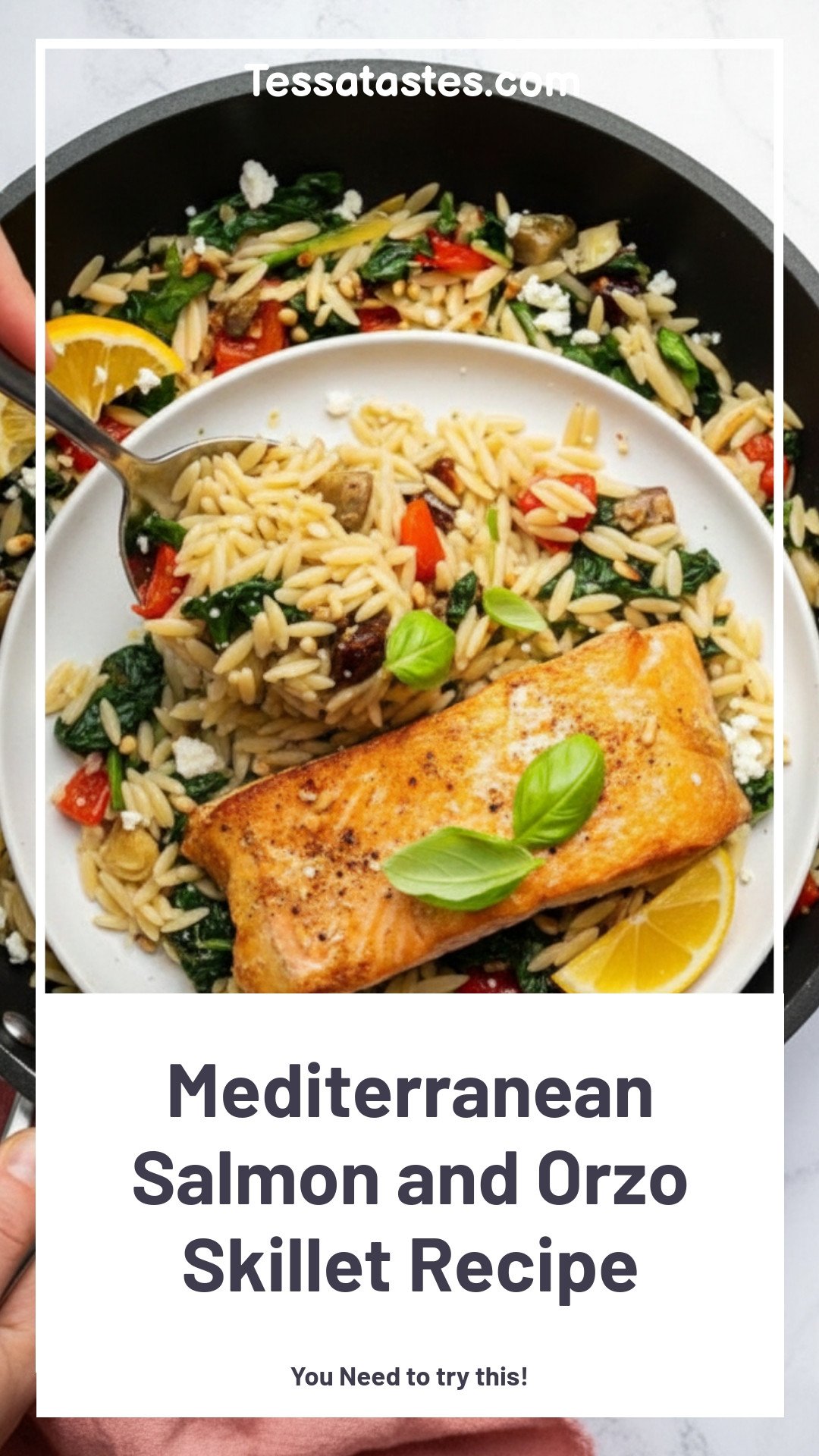 Mediterranean Salmon and Orzo Skillet