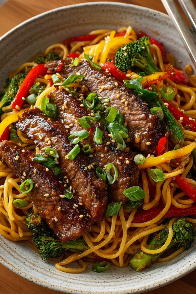 Sticky Beef Noodles Asian