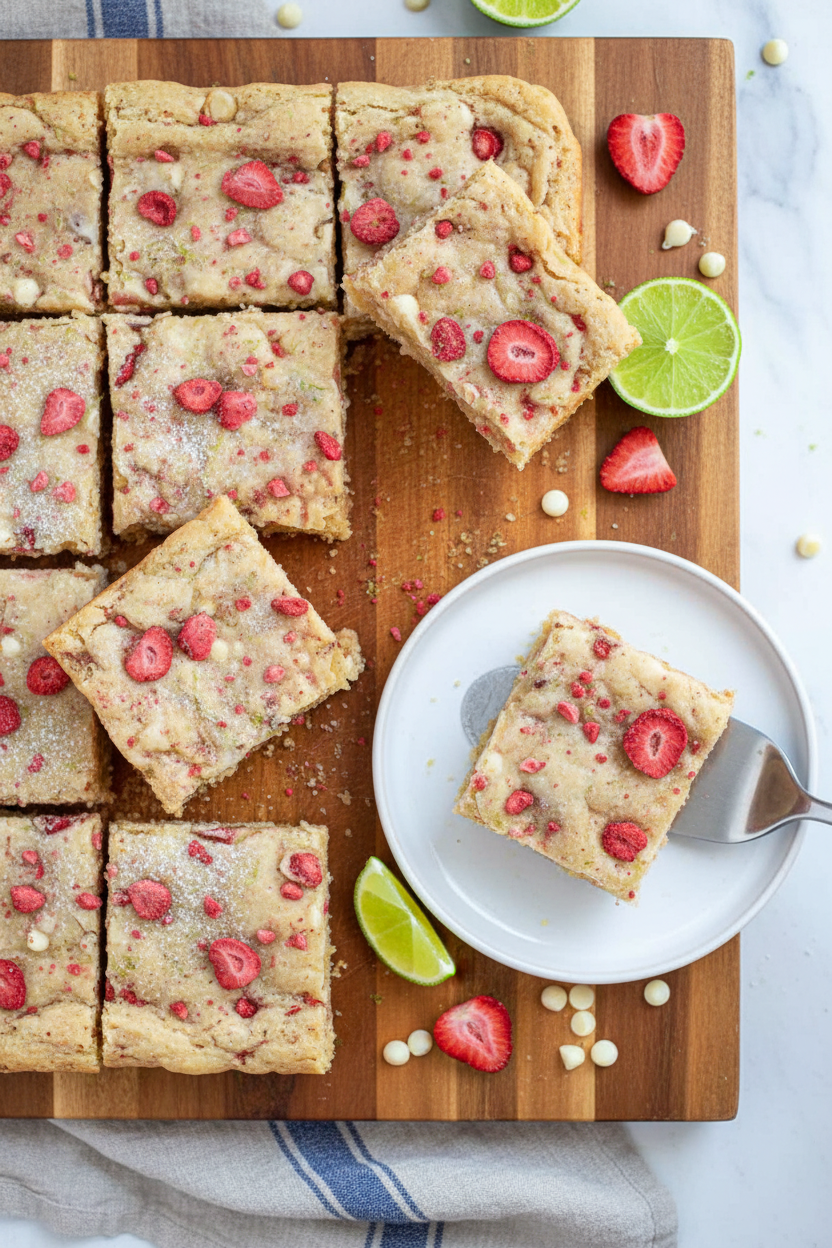 Strawberry & Lime White Chocolate Blondies