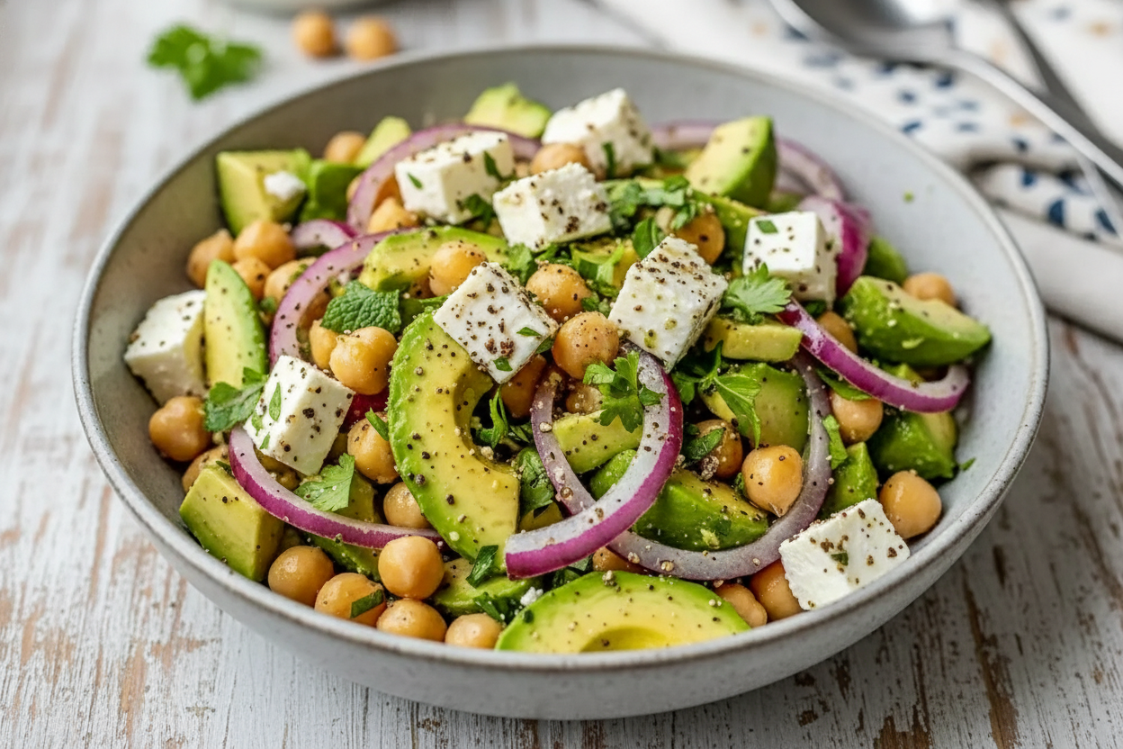 Chickpea Avocado Salad with Feta Cheese