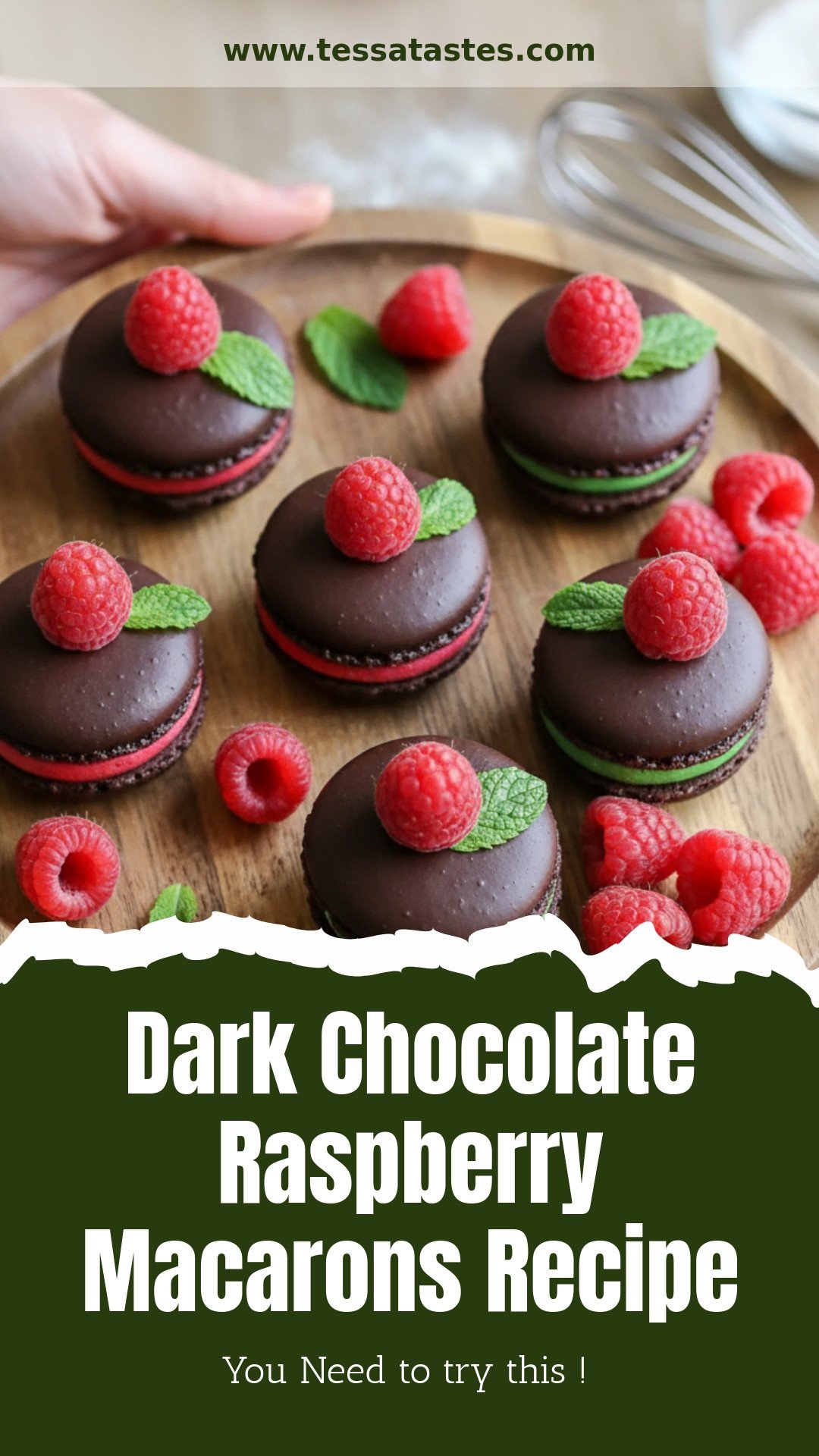 Dark Chocolate Raspberry Macarons