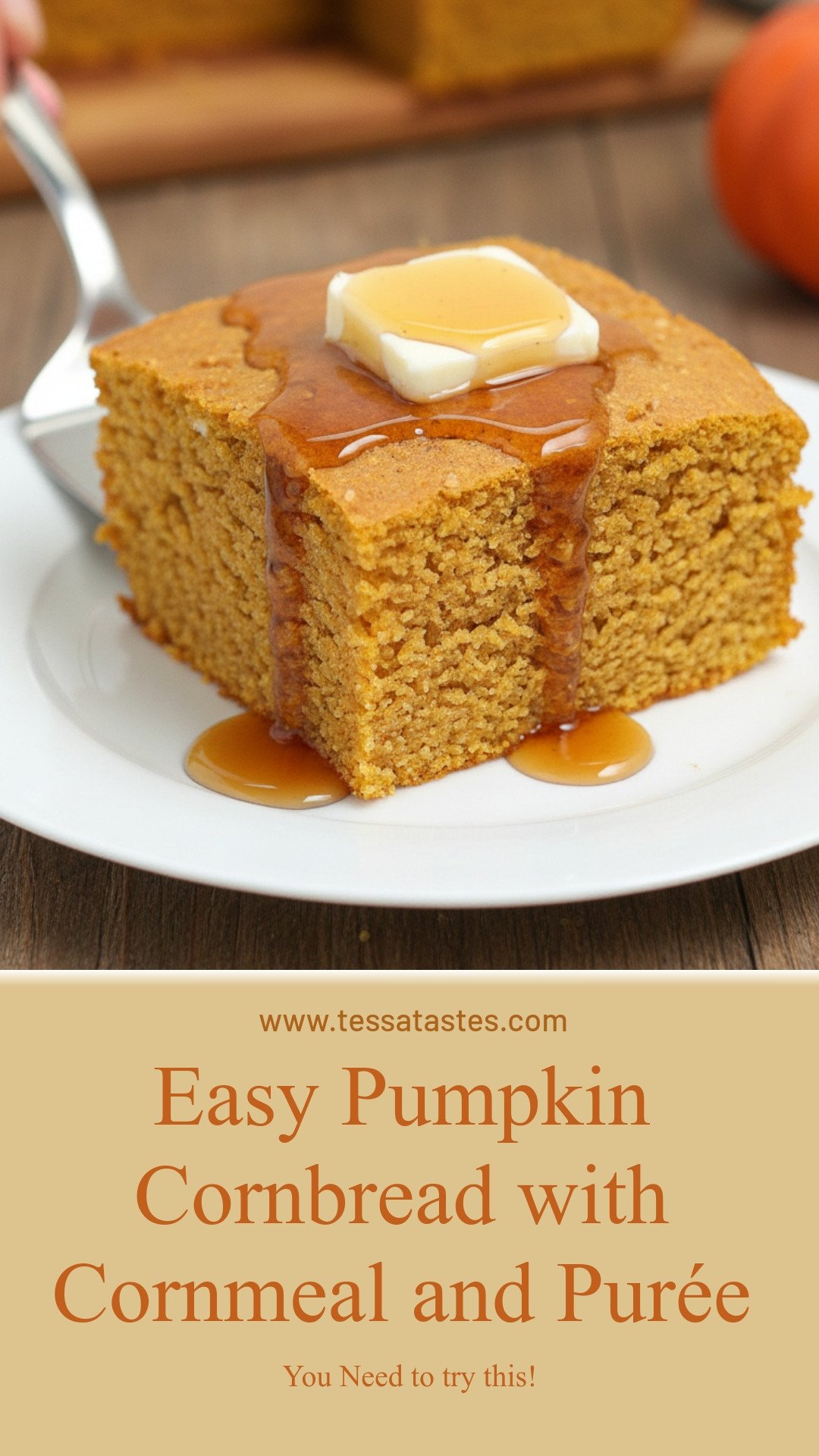 Easy Pumpkin Cornbread with Cornmeal and Pumpkin Purée
