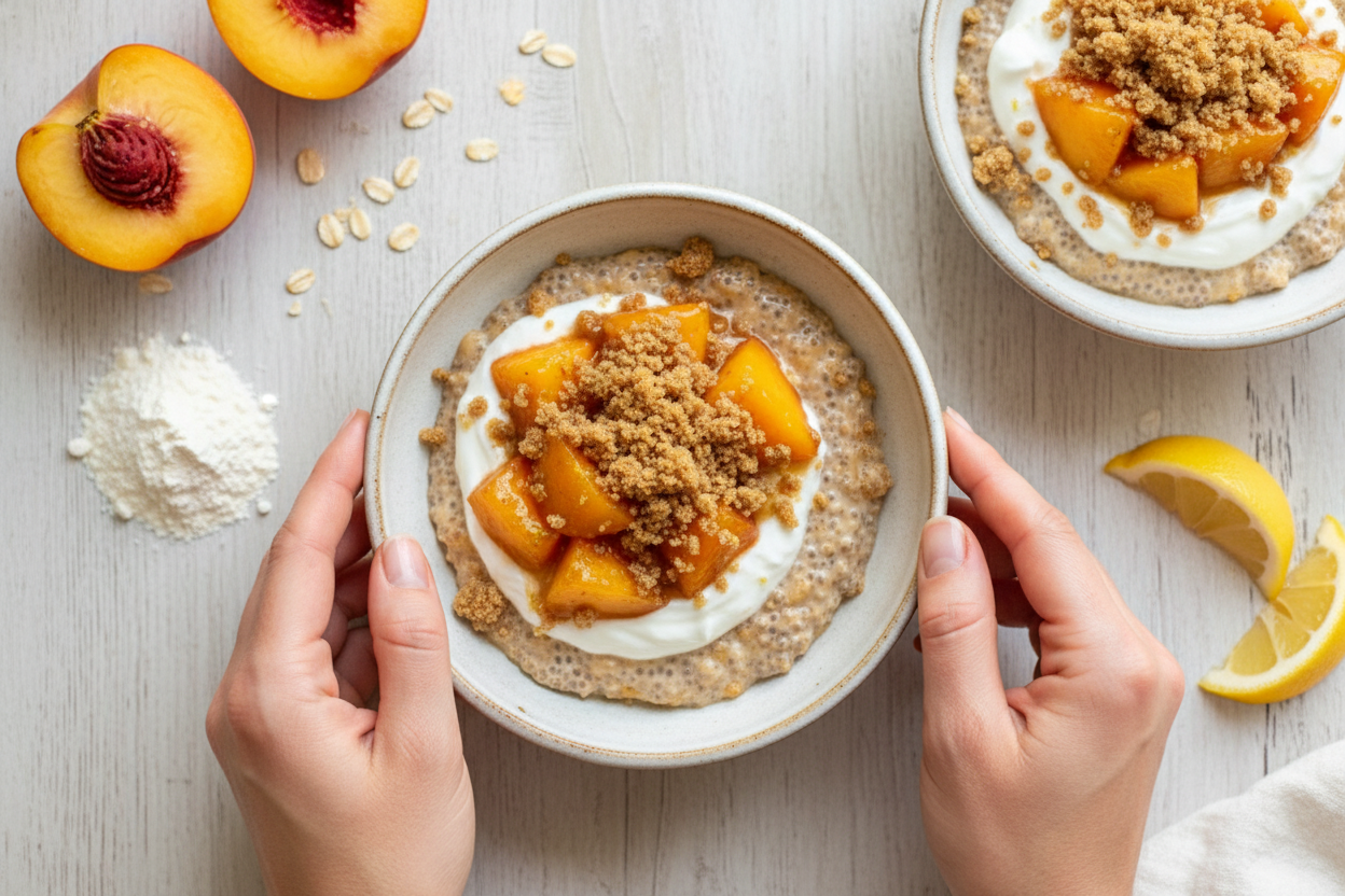 Peach Cobbler Chia Pudding Sweet Healthy Breakfast